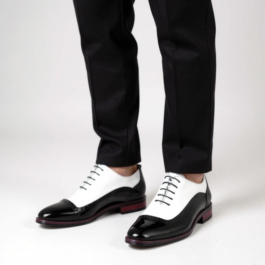 Handmade Two-Tone Black & White Patent Oxford Shoes