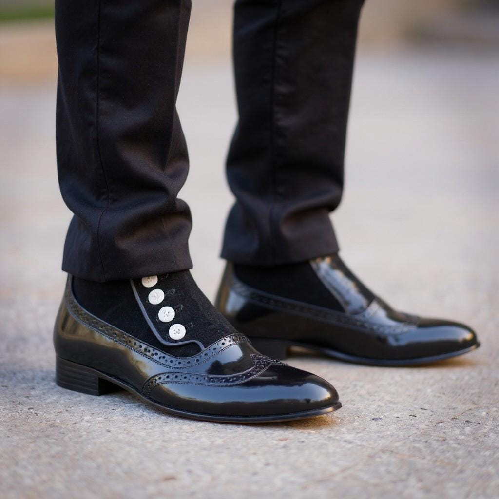 Handmade Black Patent & Suede Button-Up Boots