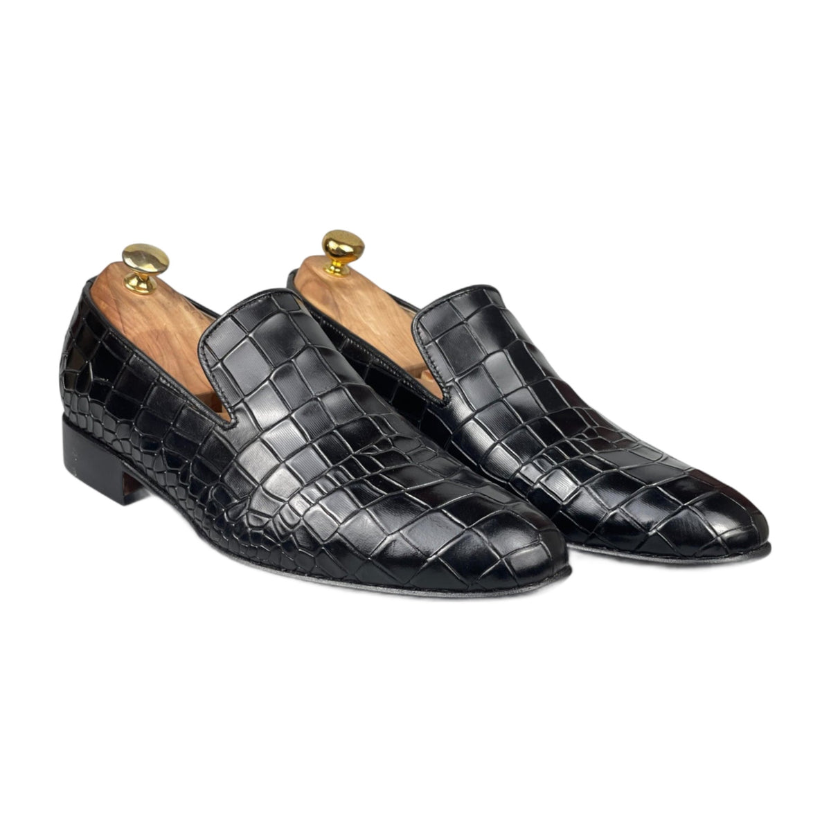 Handmade Dark Brown & Black Alligator Print Penny Loafers