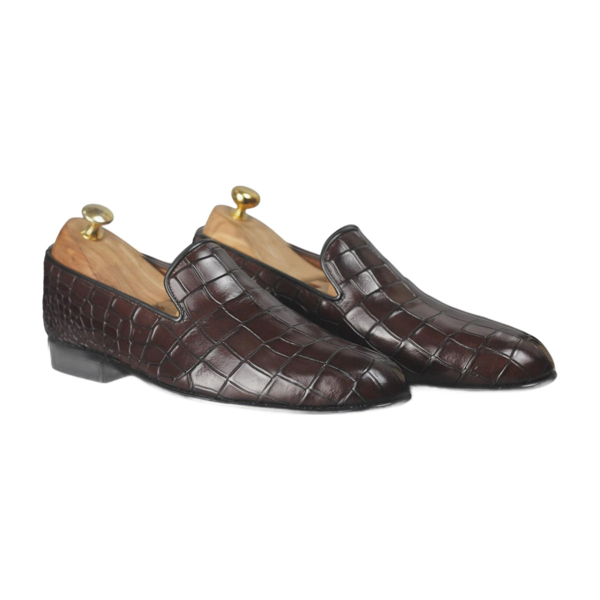 Handmade Brown Alligator Print Tassel Penny Loafers