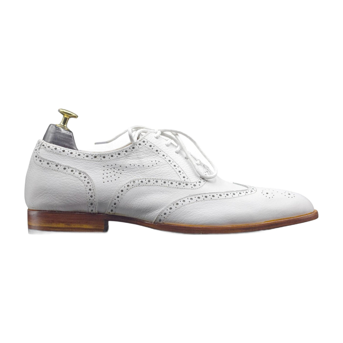 Handmade White Leather Wingtip Brogue Shoes
