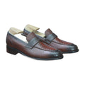 Handmade Black Coffee Snake Print Leather Loafers