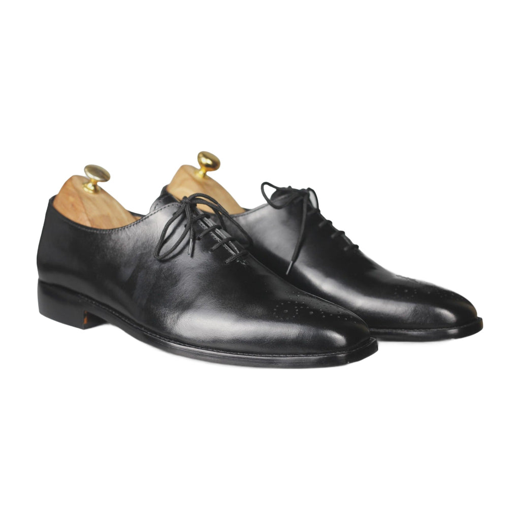 Handmade Black Leather Wholecut Brogue Oxford Shoes