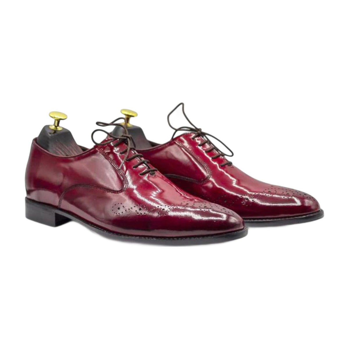 Handmade Burgundy Patent Leather Brogue Shoes