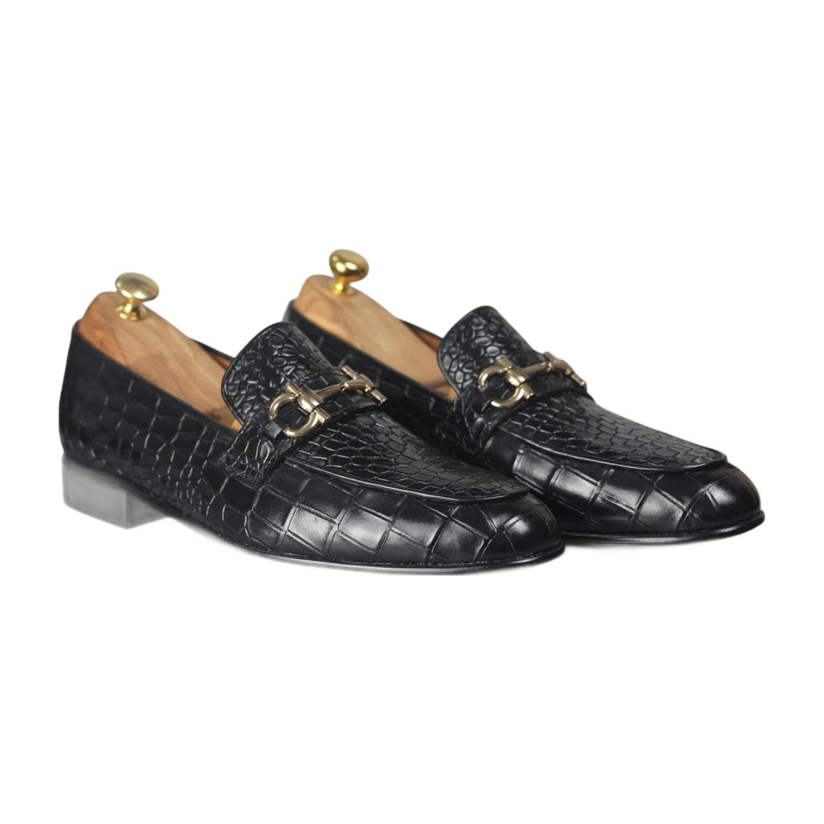 Handmade Green Alligator Print Horsebit Loafers