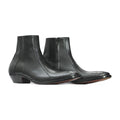 Handmade Black Python Texture Motorcycle Ankle Boots