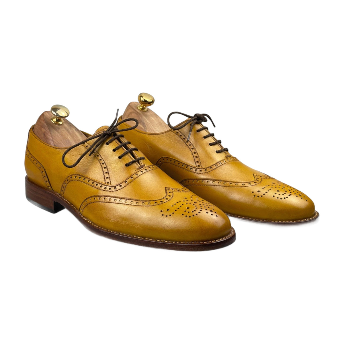 Handmade Tan Leather Wingtip Brogue Shoes