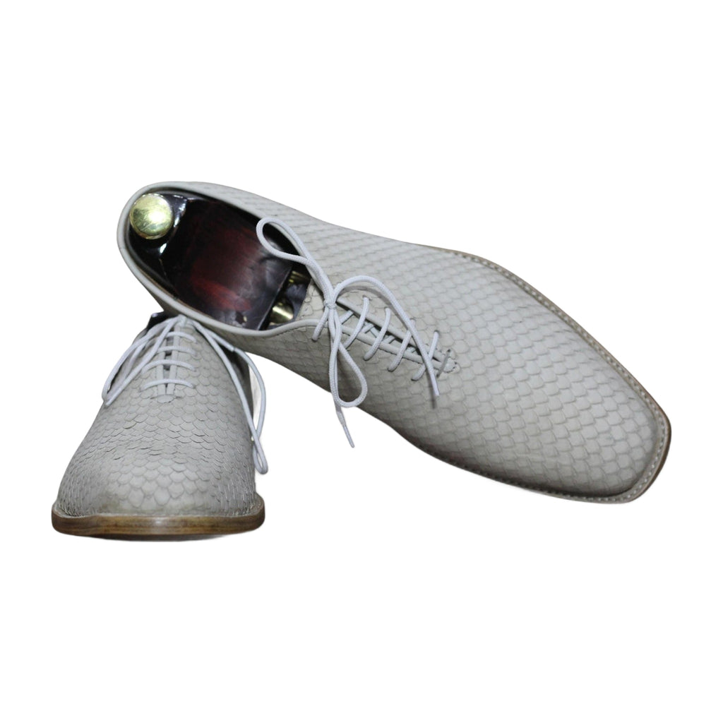 Handmade White Python Texture Wholecut Shoes