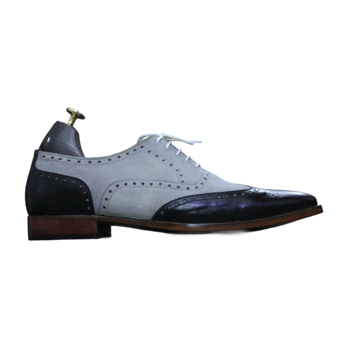 Handmade Two-Tone Black & Grey Suede Wingtip Shoes
