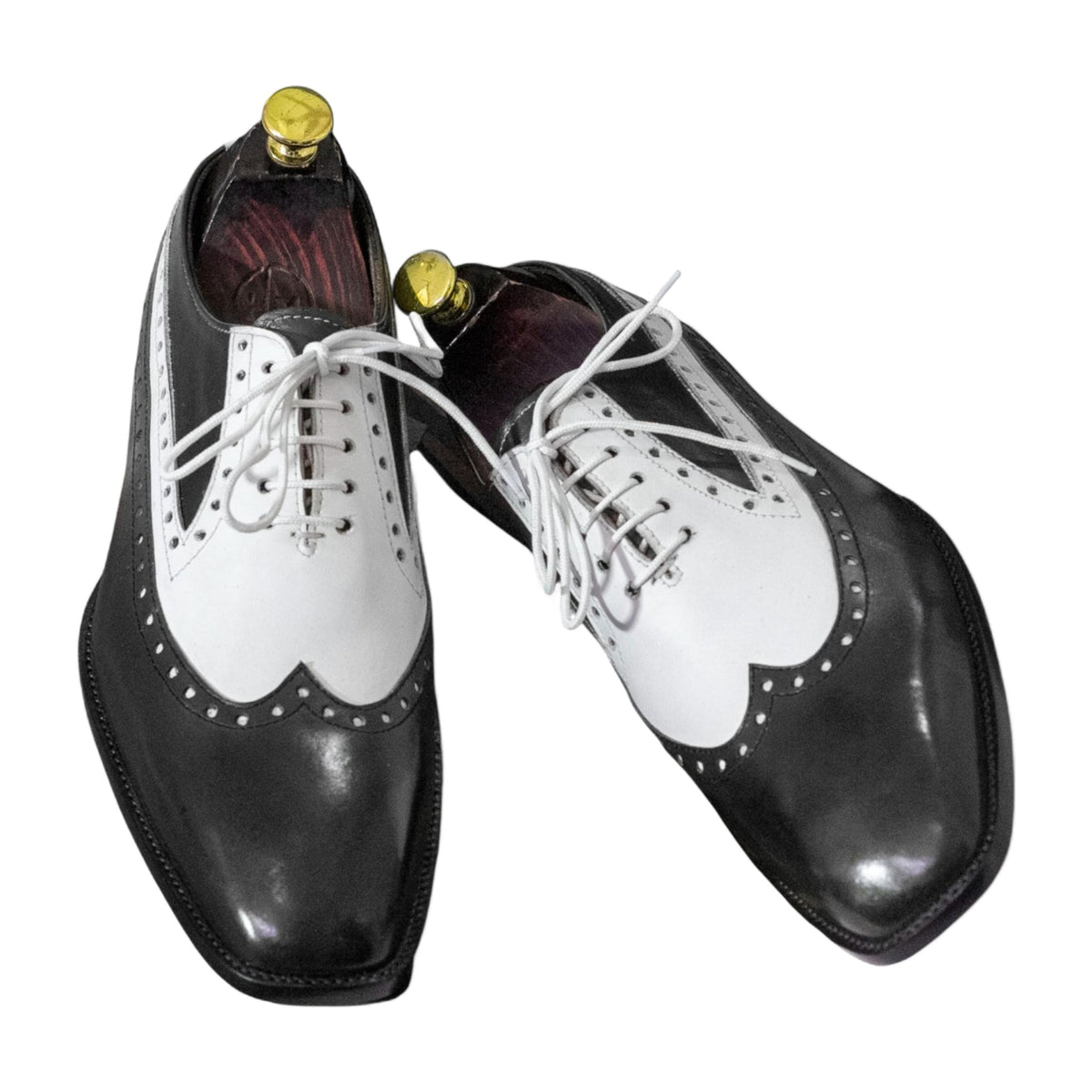 Handmade Two-Tone Black & White Wingtip Oxford Shoes