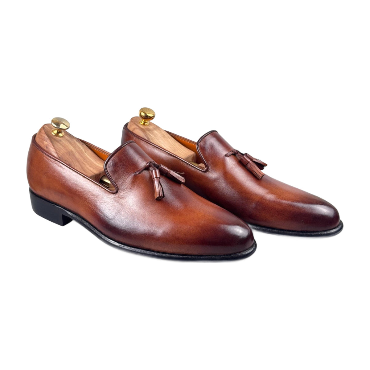 Handmade Brown Leather Shaded-Toe Loafers