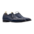 Handmade Blue Leather Cap-Toe Brogue Shoes