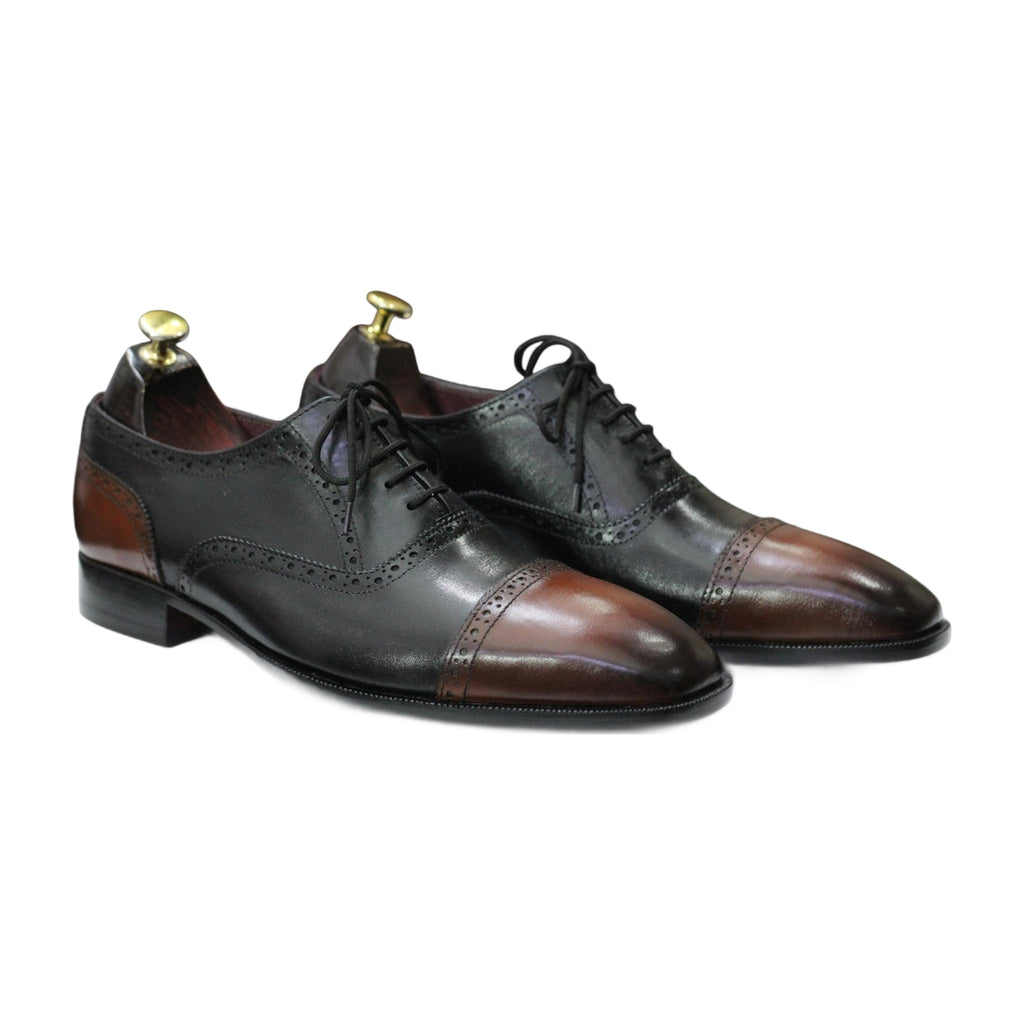 Handmade Two-Tone Black & Brown Cap-Toe Oxford Shoes