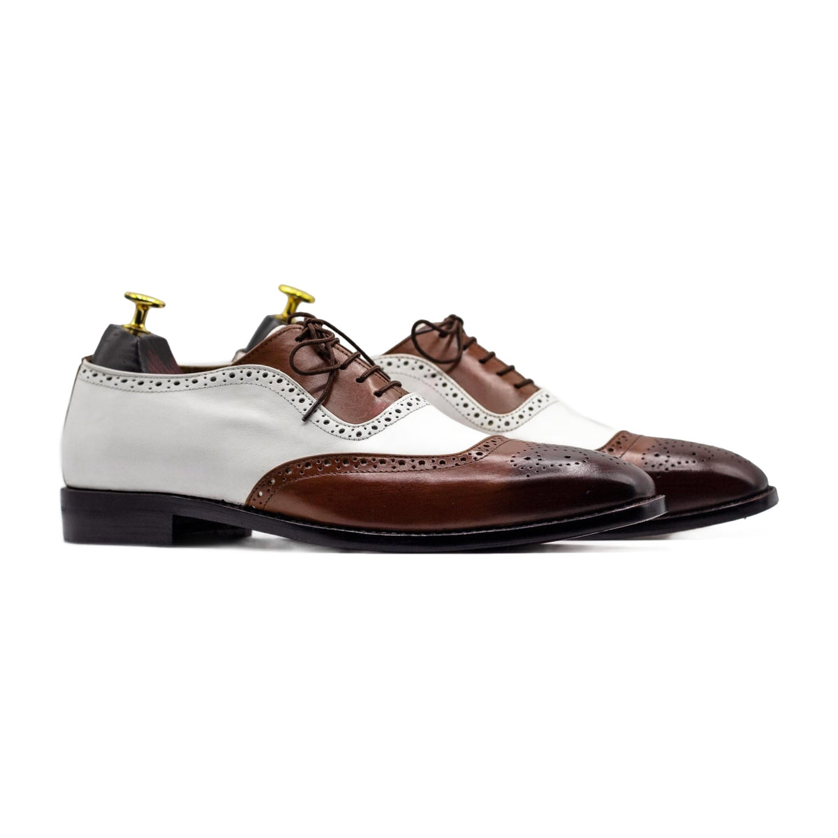 Handmade Two-Tone White & Brown Wingtip Brogue Shoes