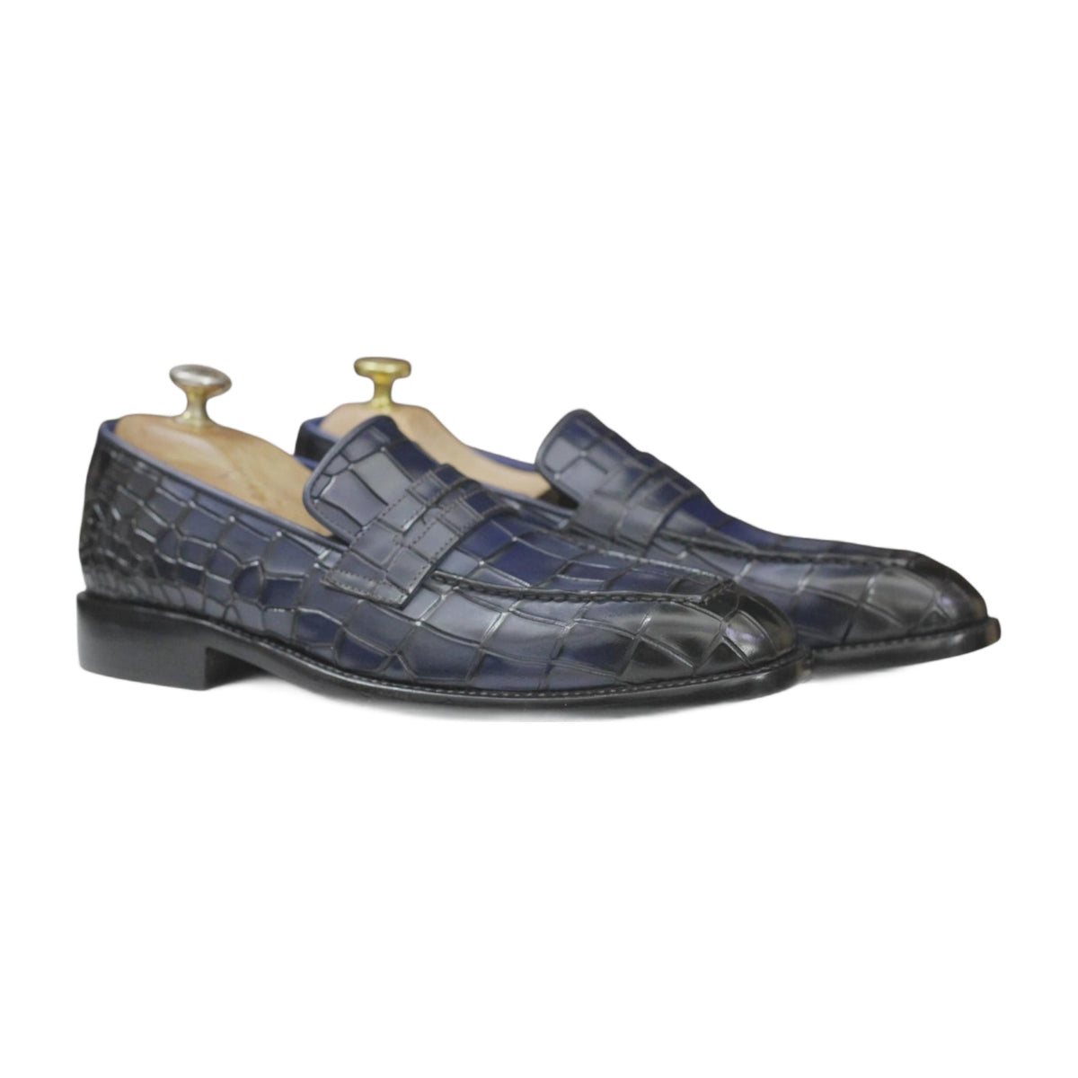 Handmade Two-Tone Alligator Print Penny Loafers