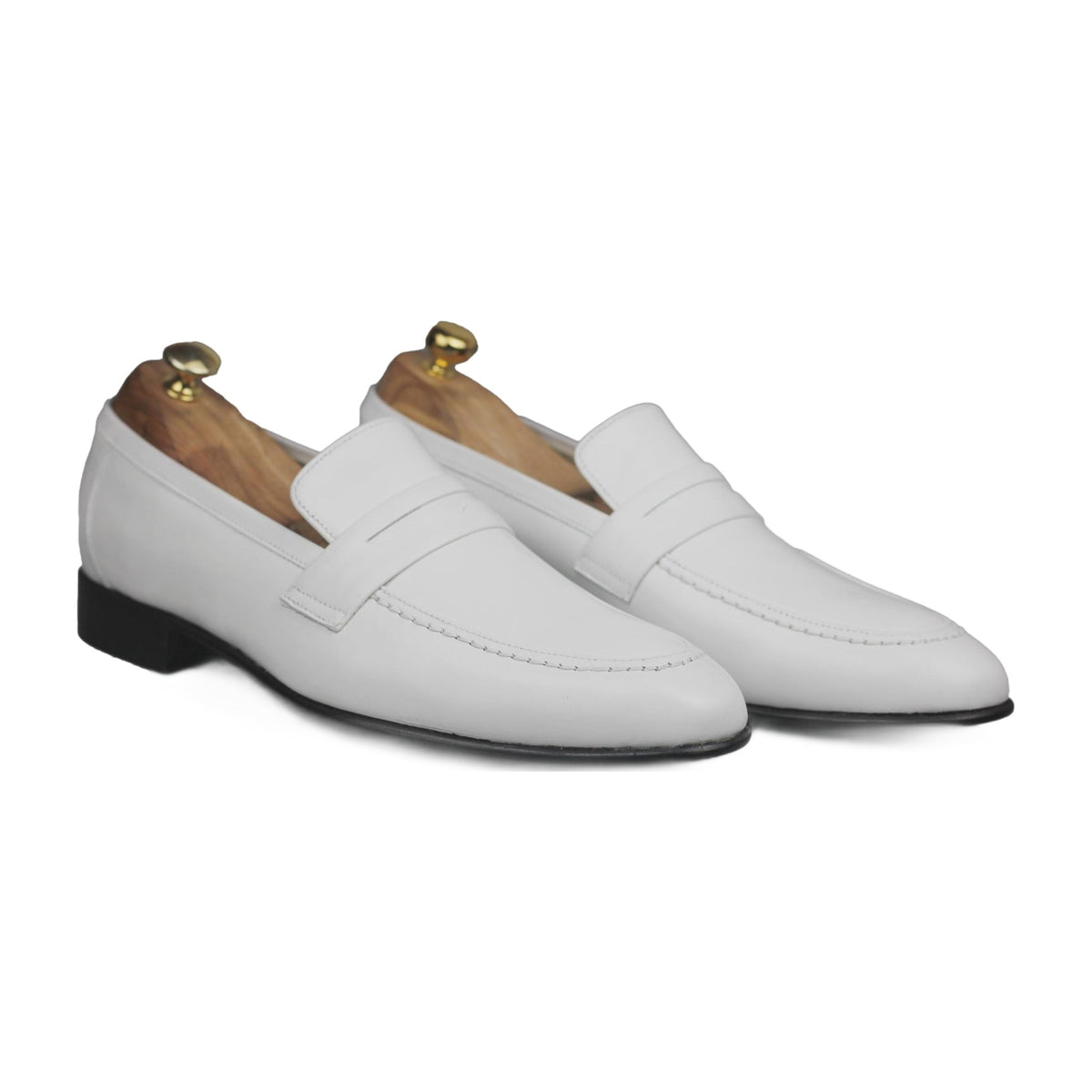 Handmade White Leather Penny Loafers
