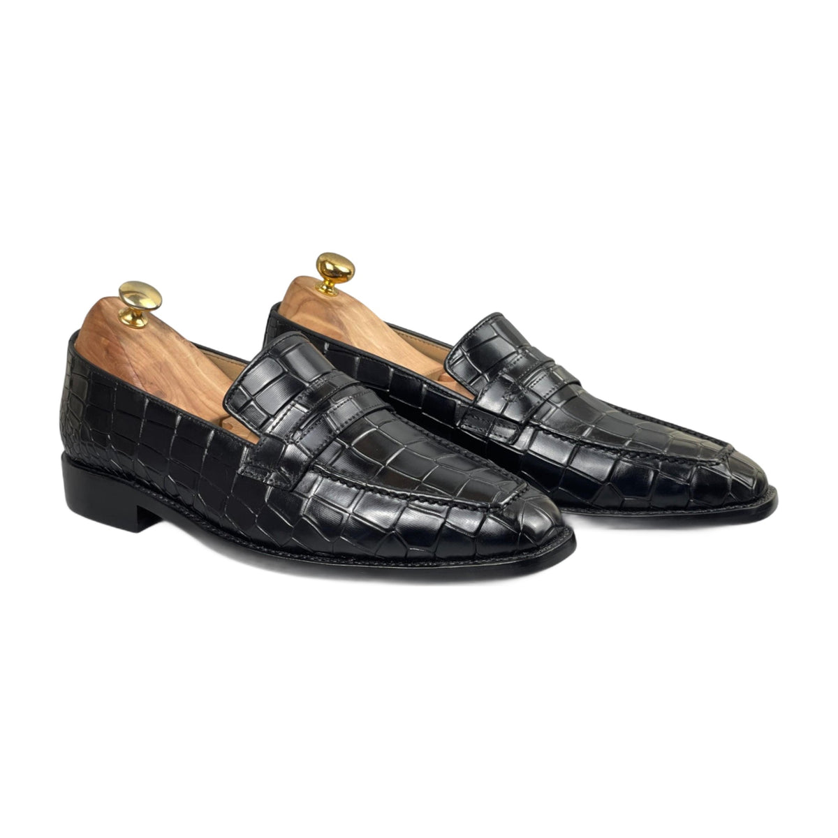Handmade Black Leather Penny Loafers
