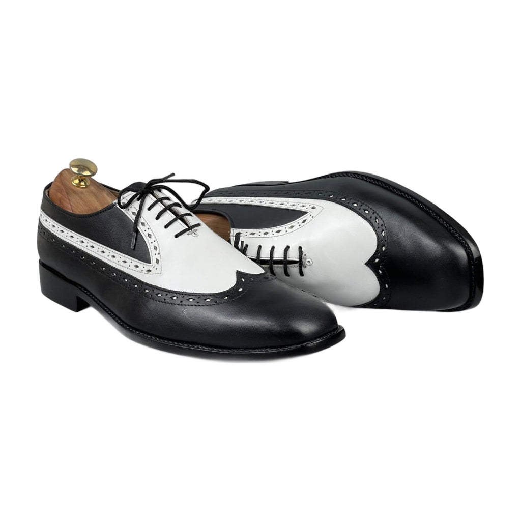 Handmade Two-Tone White & Black Wingtip Shoes