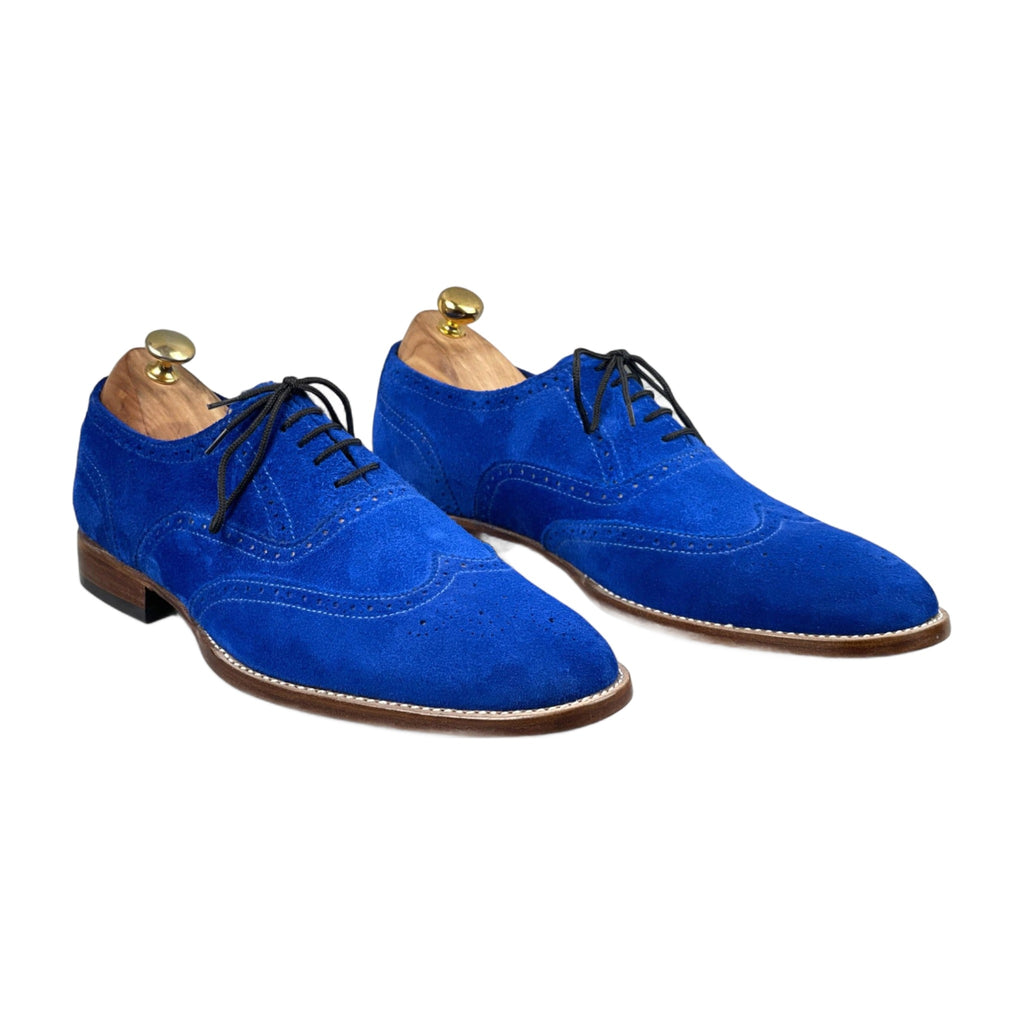 Handmade Blue Leather Wingtip Shoes