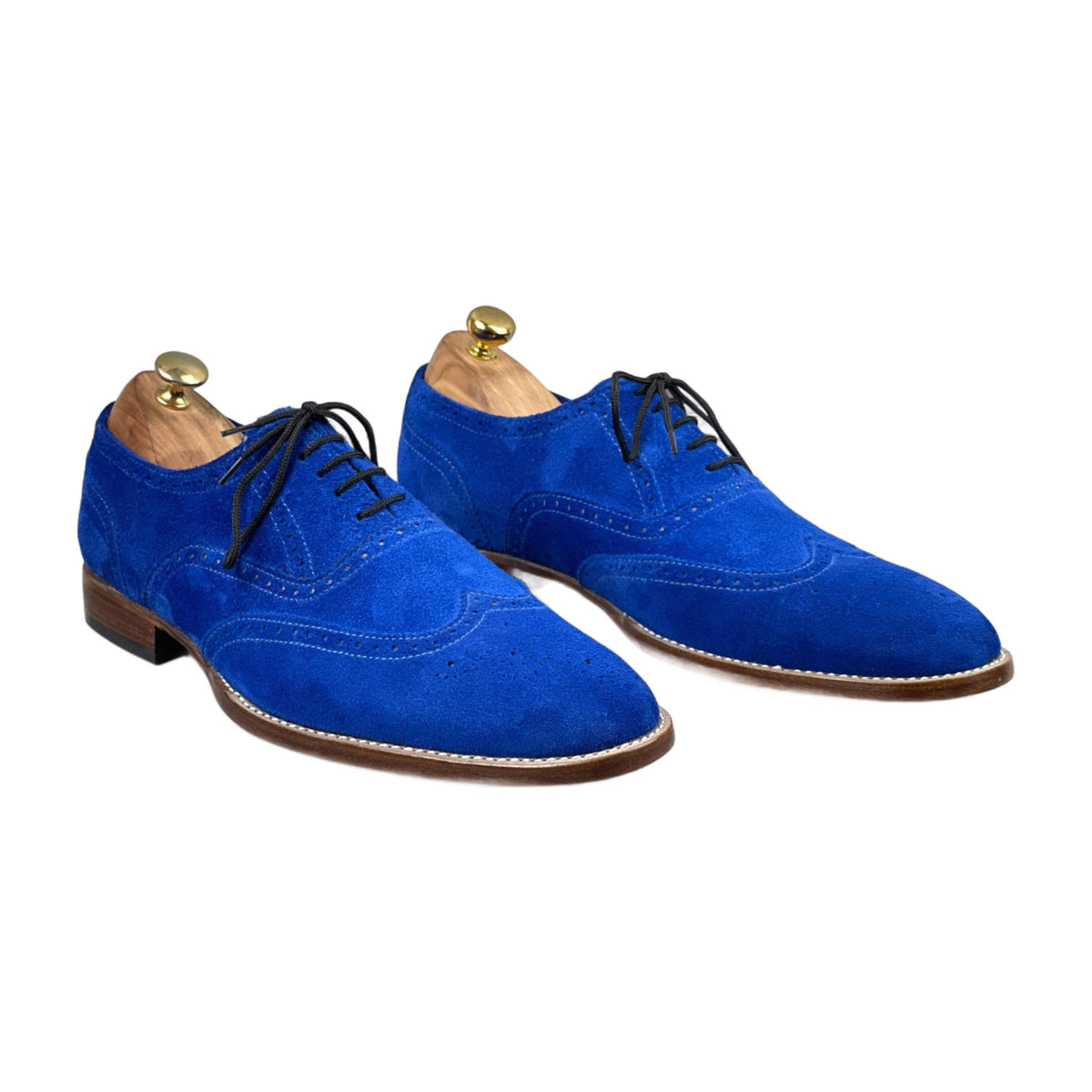 Handmade Blue Leather Wingtip Shoes