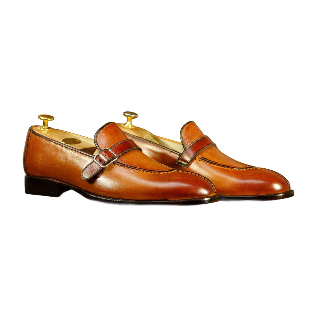Handmade Tan Brown Monk Strap Loafers