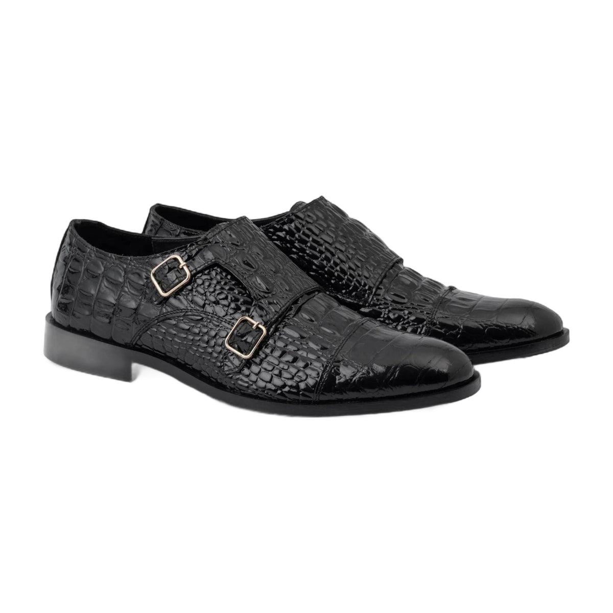Handmade Black Crocodile Print Leather Loafers