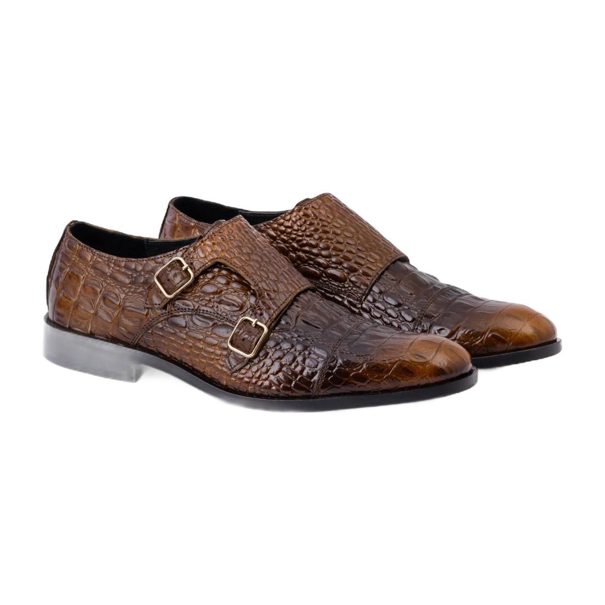 Handmade Brown Crocodile Print Leather Loafers