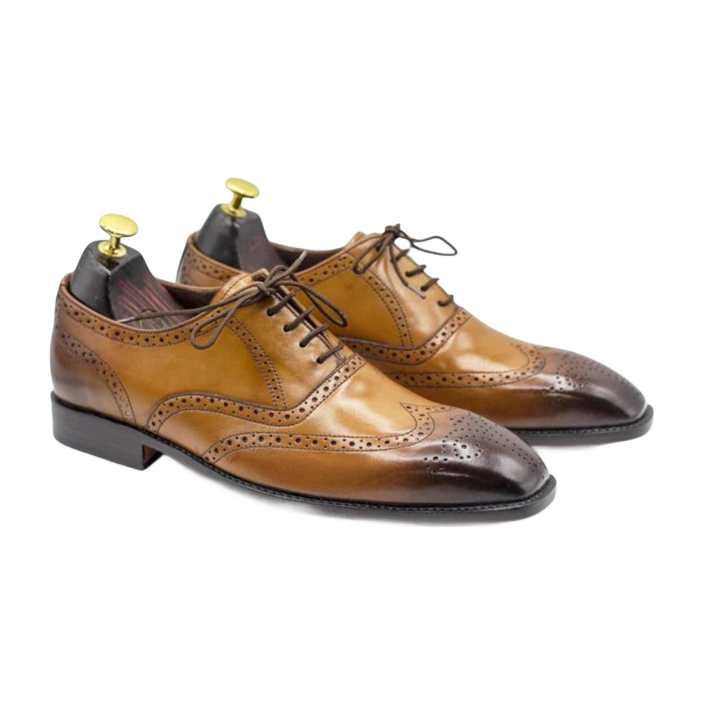 Handmade Tan Leather Wingtip Brogue Oxford Shoes