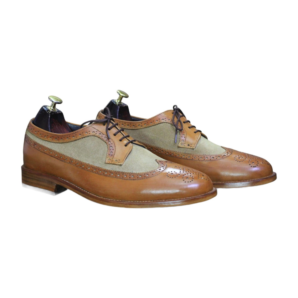 Handmade Two-Tone Brown Leather & Suede Wingtip Oxford Shoes