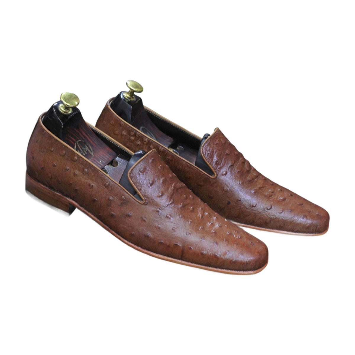 Handmade Brown Ostrich Leather Loafers