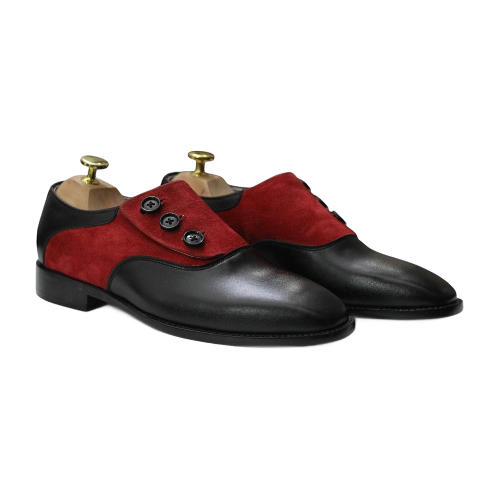Handmade Two-Tone Leather & Suede Side-Button Shoes