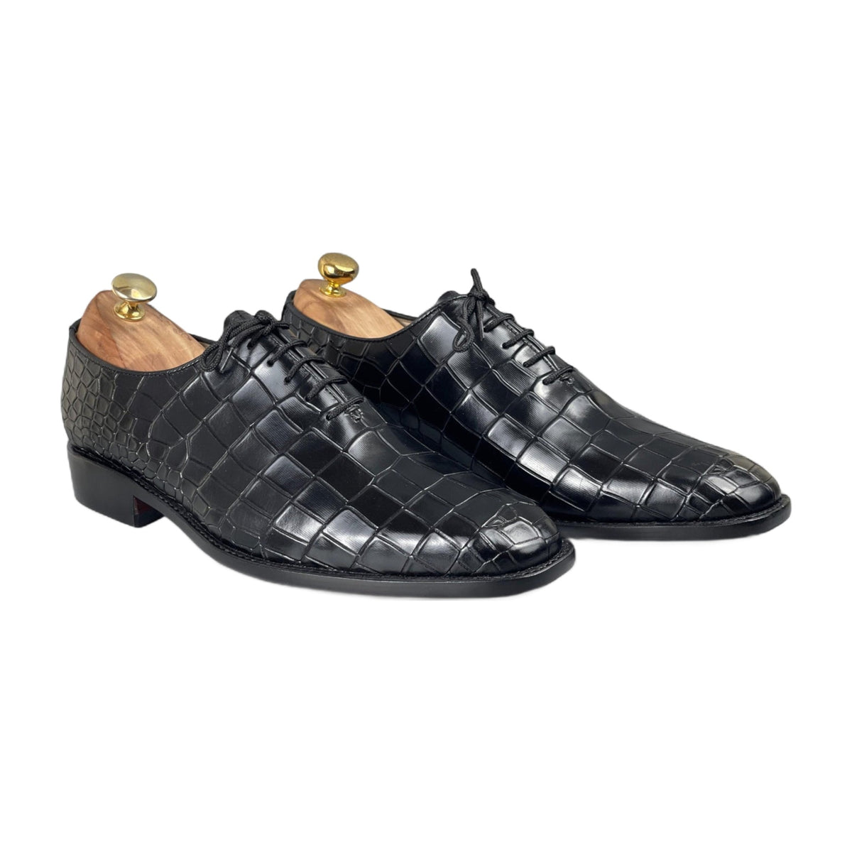 Handmade Black Crocodile Texture Oxford Shoes