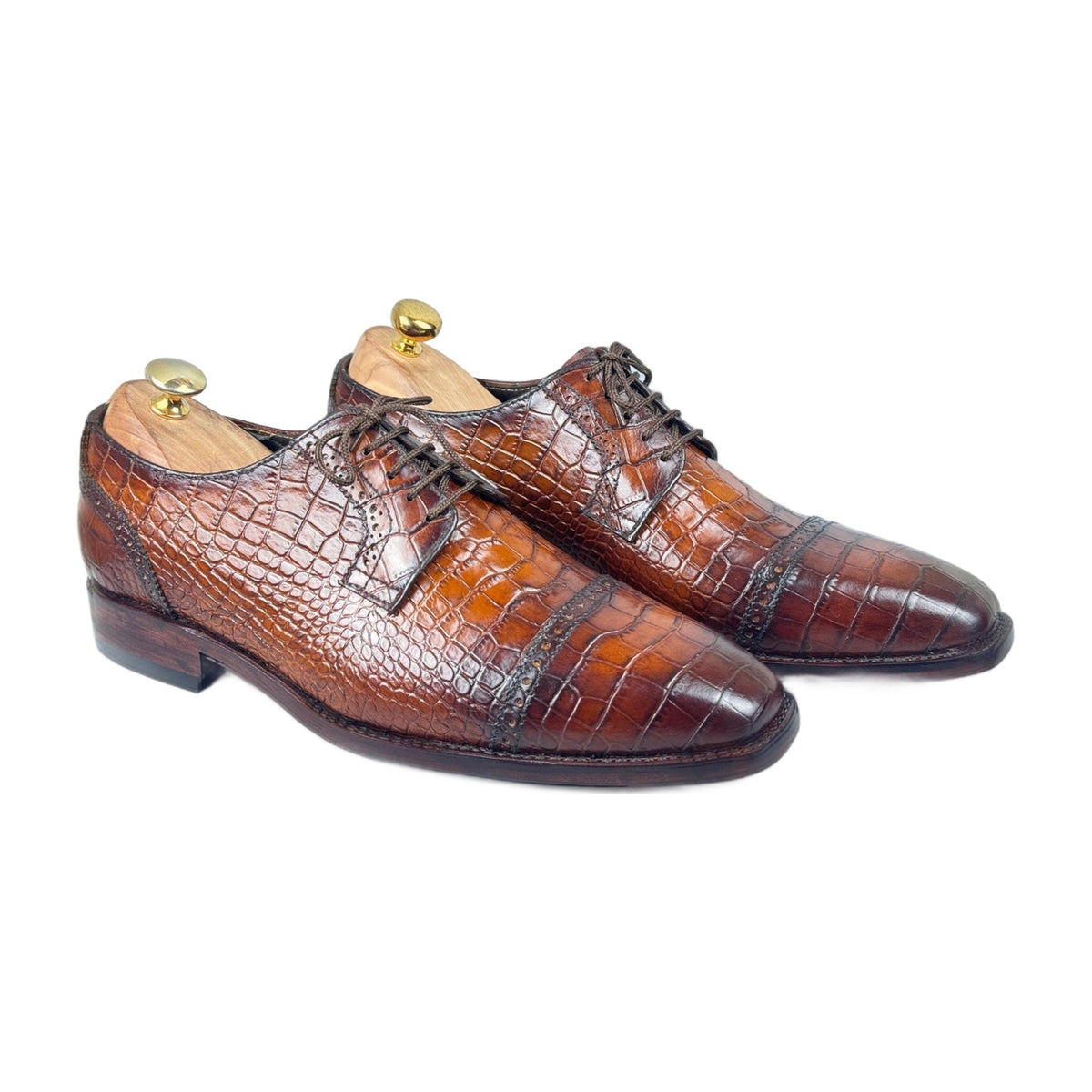 Handmade Alligator Leather Cap-Toe Oxford Shoes