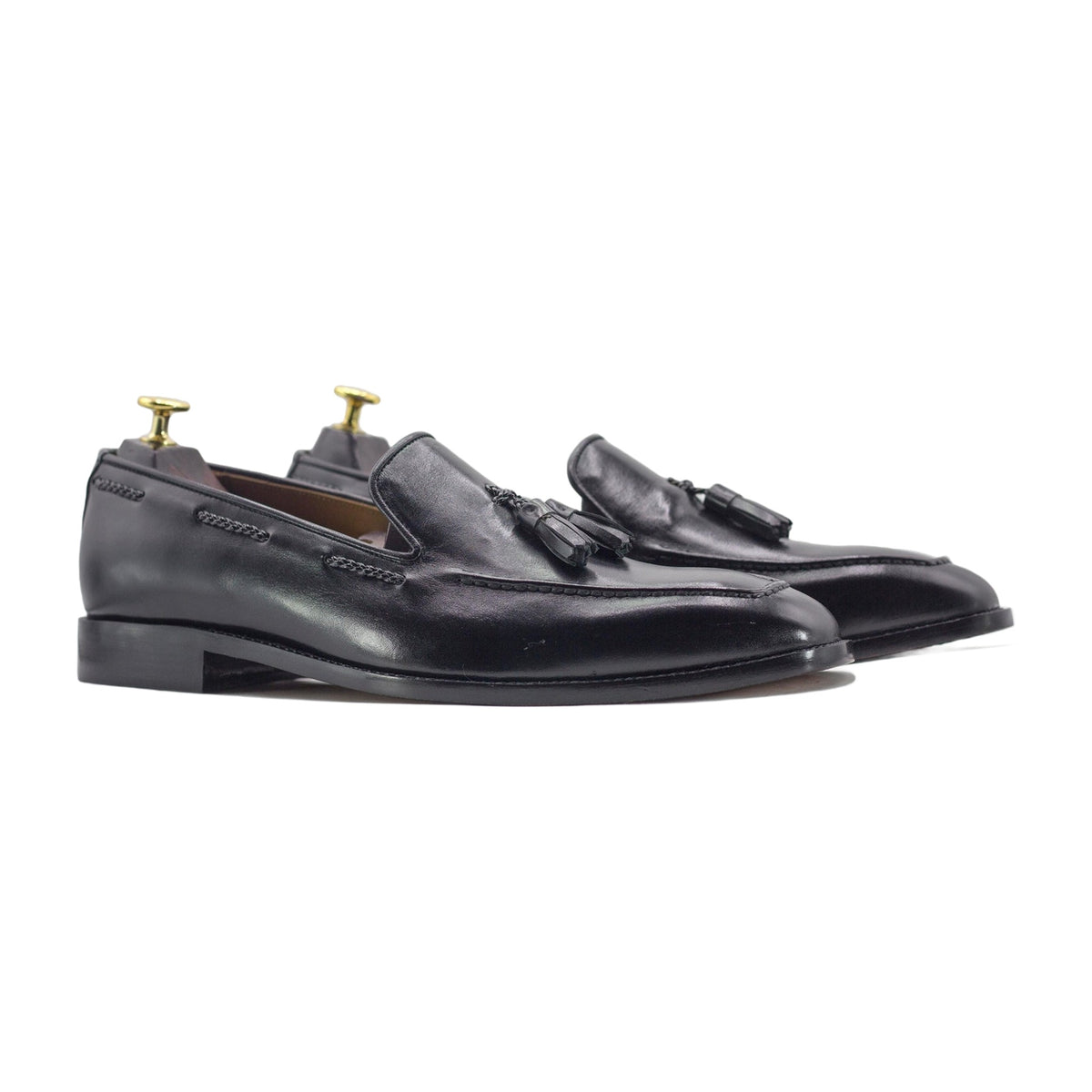 Handmade Black Tasseled Square-Toe Loafers