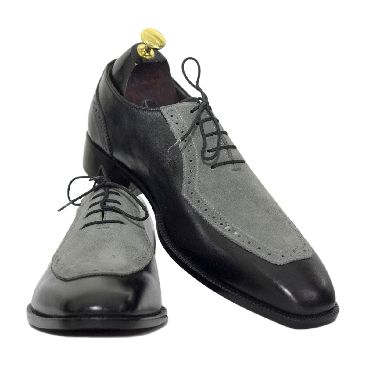 Handmade Two-Tone Black & Grey Suede Oxford Shoes