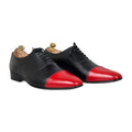 Handmade Two-Tone Black & Red Cap-Toe Oxford Shoes