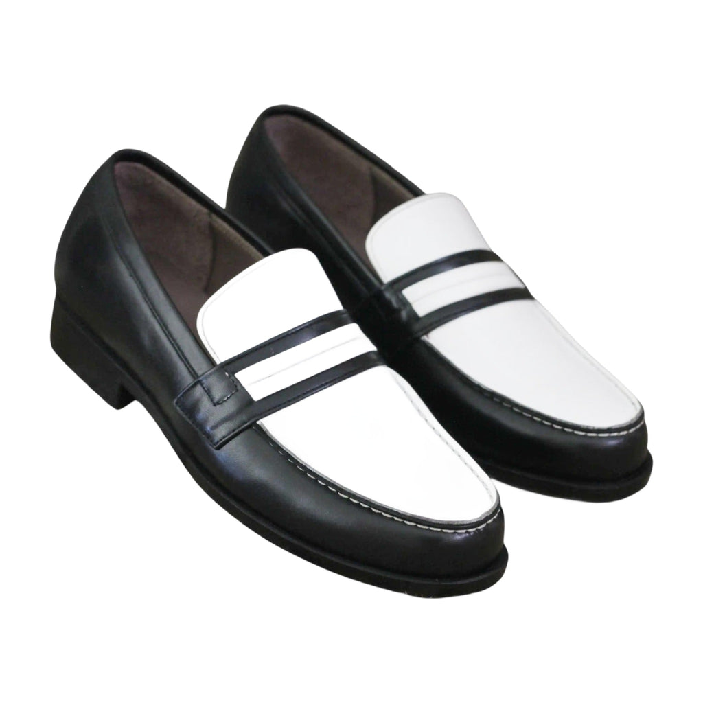 Handmade Two-Tone Black & White Leather Penny Loafers
