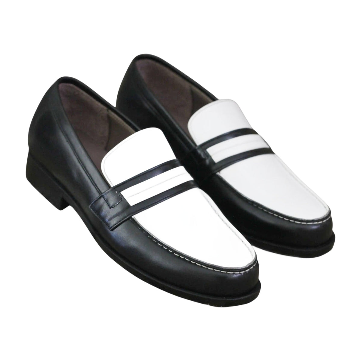 Handmade Two-Tone Black & White Leather Penny Loafers