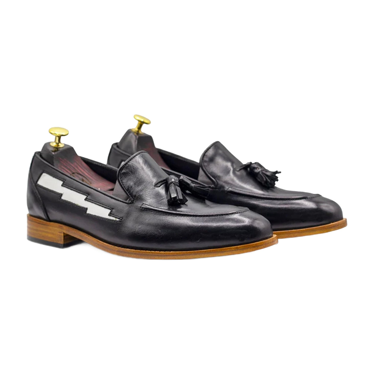 Handmade Black Leather Tassel Penny Loafers