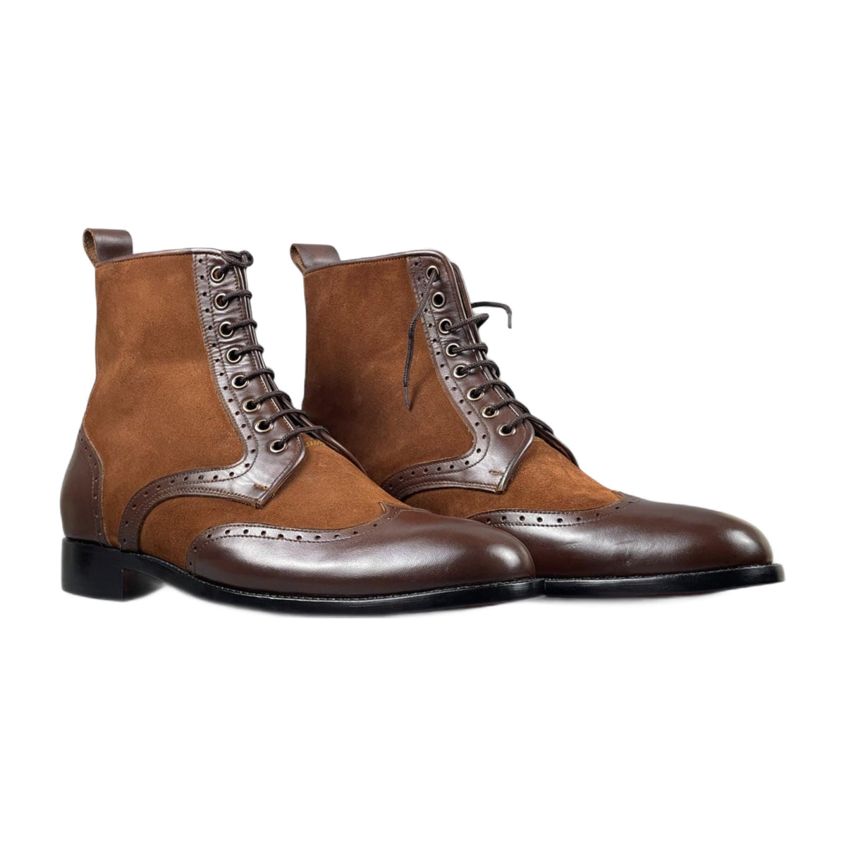 Handmade Brown Leather & Suede Wingtip Ankle Boots