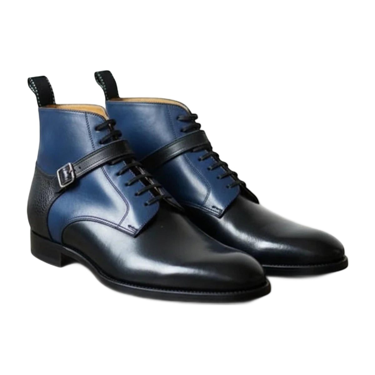 Handmade Two-Tone Madrid Strap Lace-Up Ankle Boots