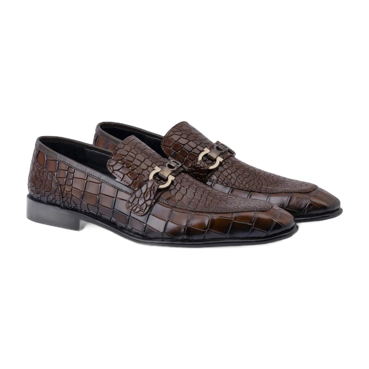 Handmade Brown Alligator Pattern Leather Loafers