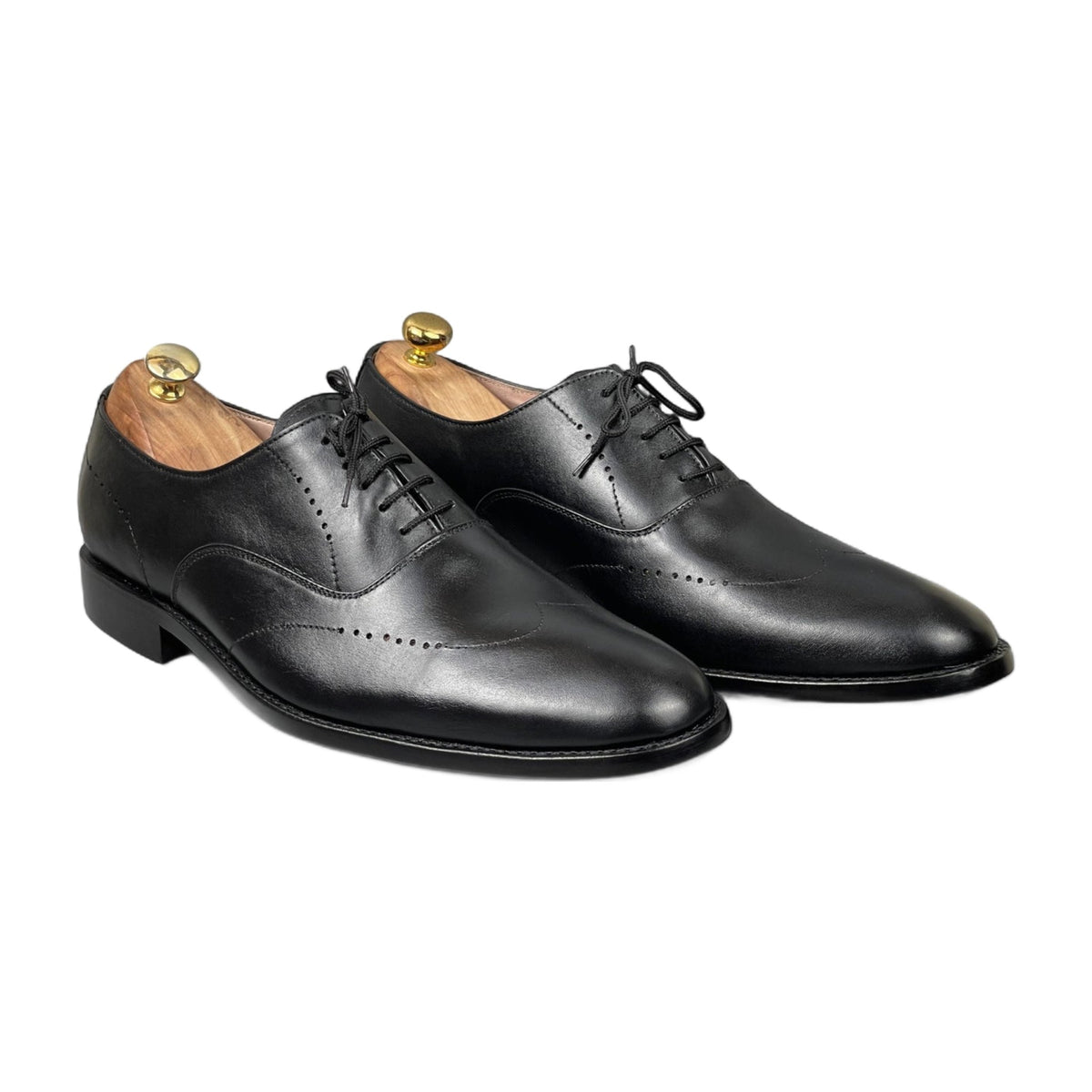 Handmade Black Leather Wingtip Dress Shoes