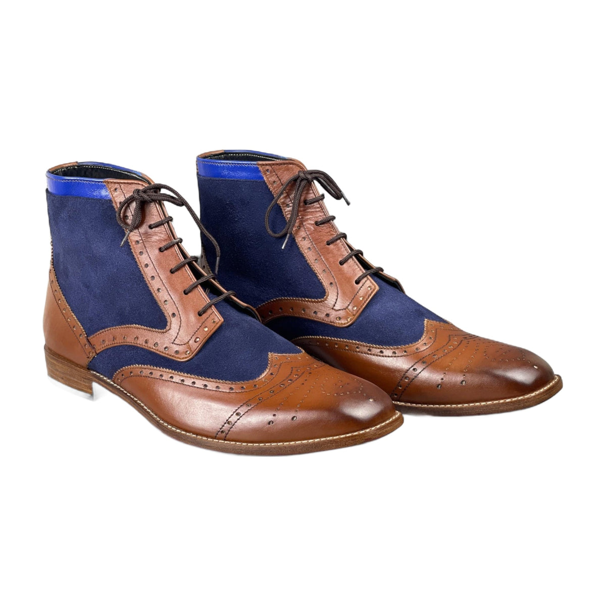 Handmade Brown & Navy Suede Wingtip Ankle Boots