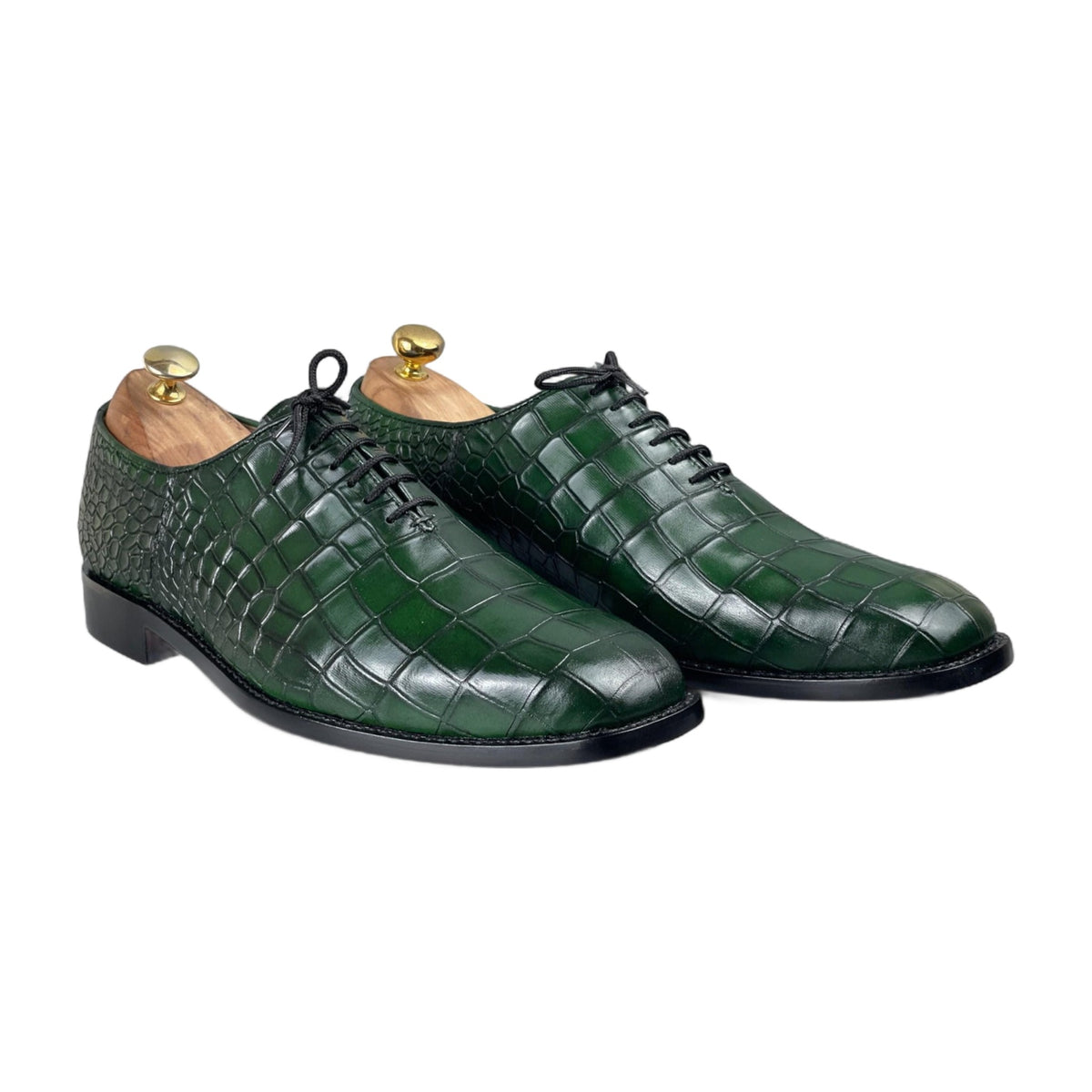 Handmade Green Crocodile Texture Oxford Shoes