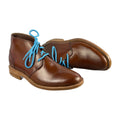 Handmade Brown Leather Chukka Boots with Blue Laces