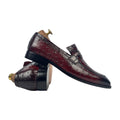 Handmade Burgundy Alligator & Ostrich Texture Loafers