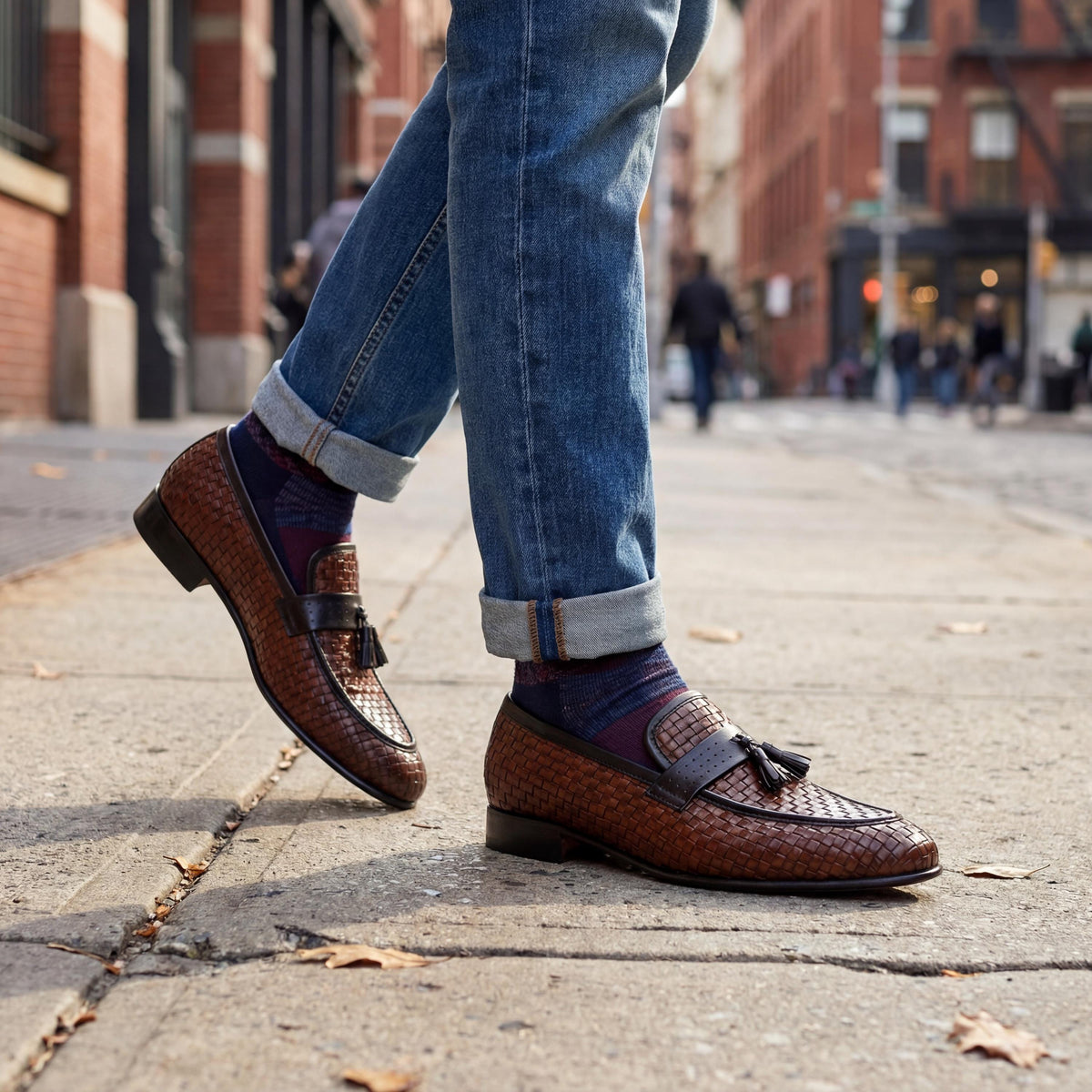 Handmade Woven Leather Tassel Dress Loafers