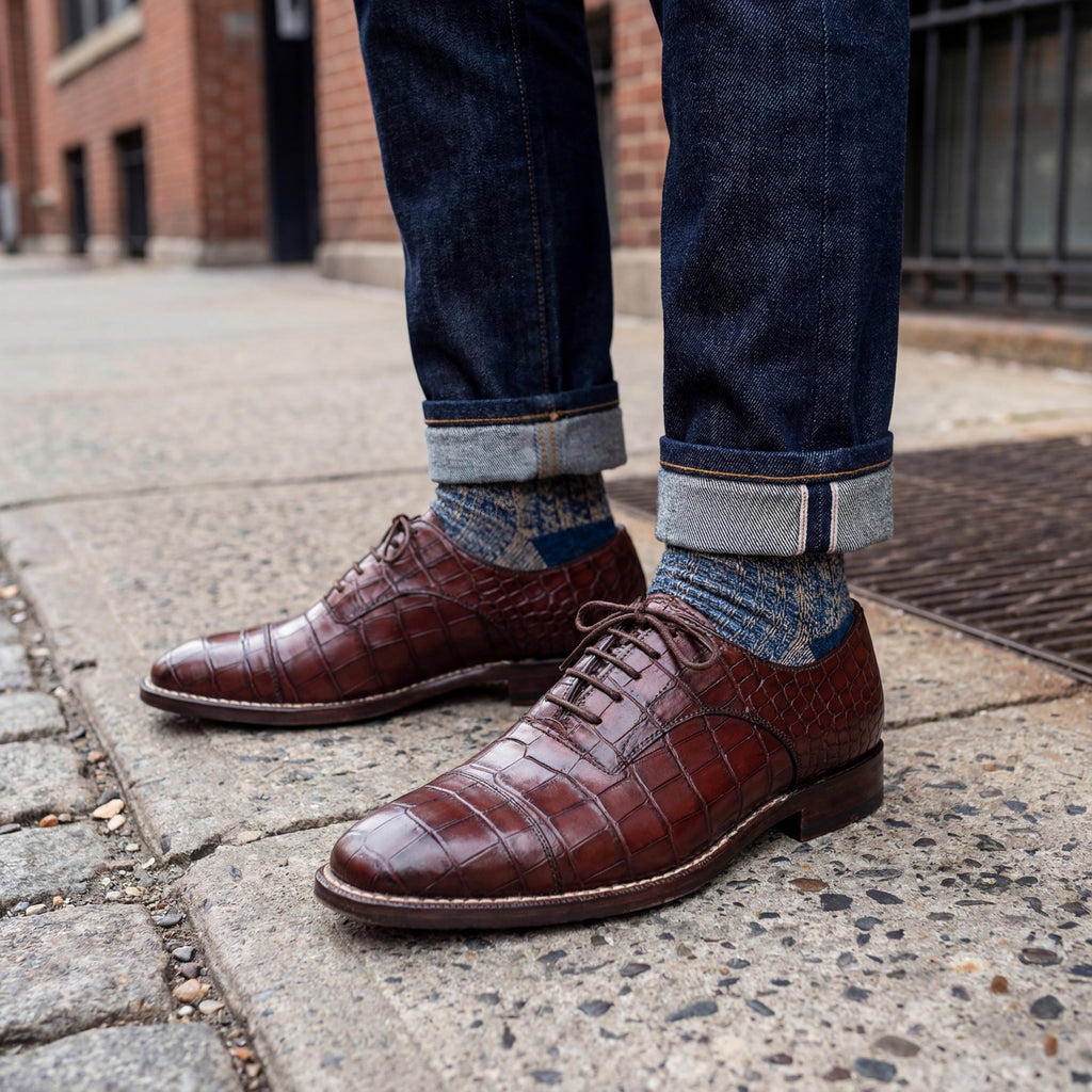 Handmade Brown Alligator Leather Oxford Shoes