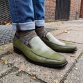 Handmade Green Leather Loafers